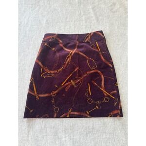 Talbots Corduroy Skirt Equestrian Horse Riding Print maroon Size 2